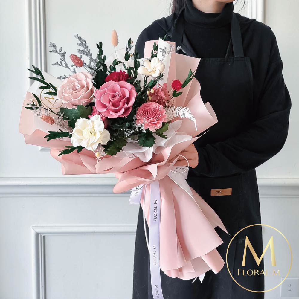 FLORAL M 花藝 安娜公主永生花束 永生花束 永生花 擴香花束 香水花束 不凋花束 乾燥花束 玫瑰花束 生日花束 送禮推薦 韓系花束 高質感花禮
