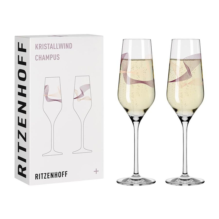 WUZ 屋子 德國 RITZENHOFF+ Crystal Wind 流光系列香檳氣泡酒對杯-春影流動 (1組2入)