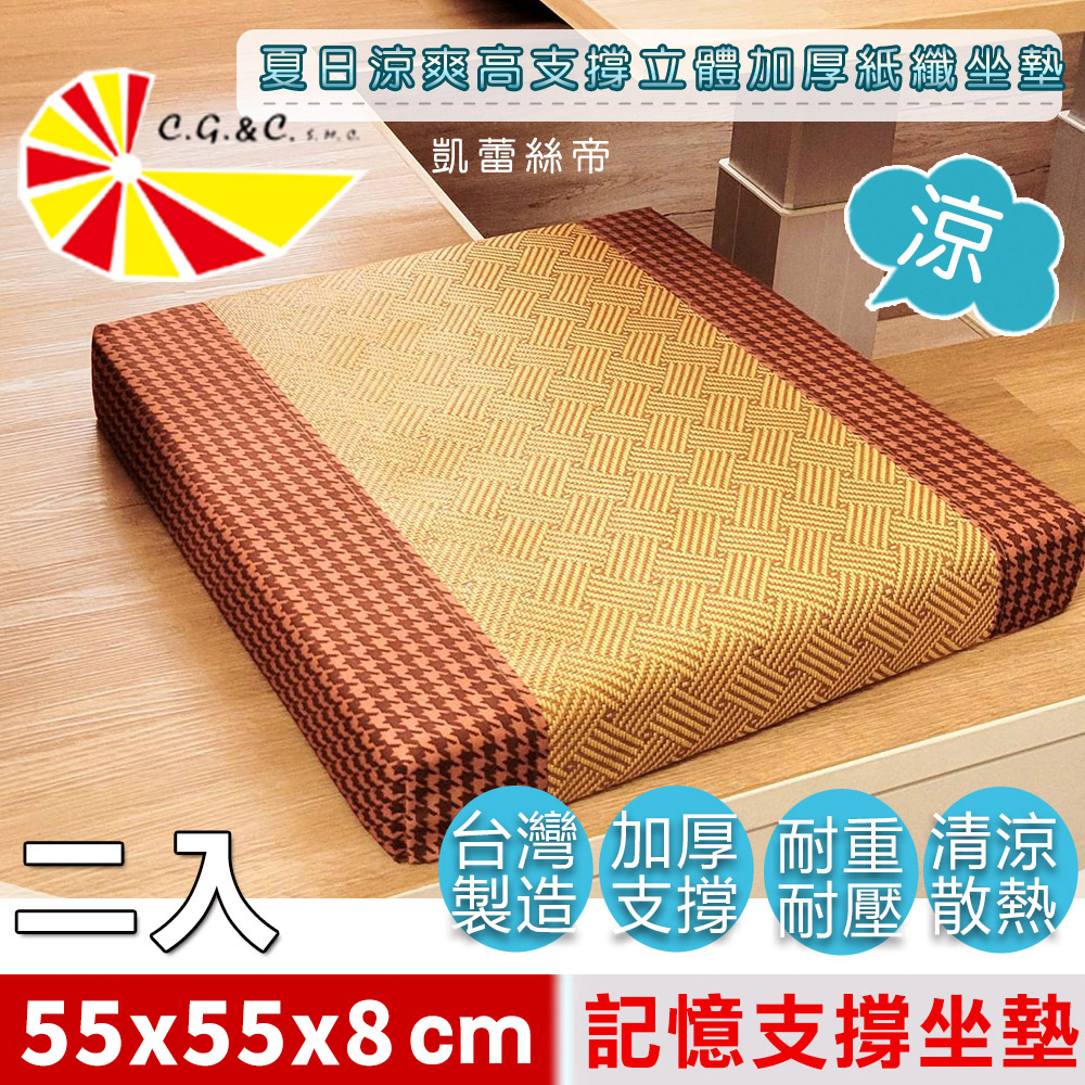 台灣製造-高支撐記憶聚合加厚紙纖坐墊/沙發墊/實木椅墊55x55cm-英倫橘(二入)