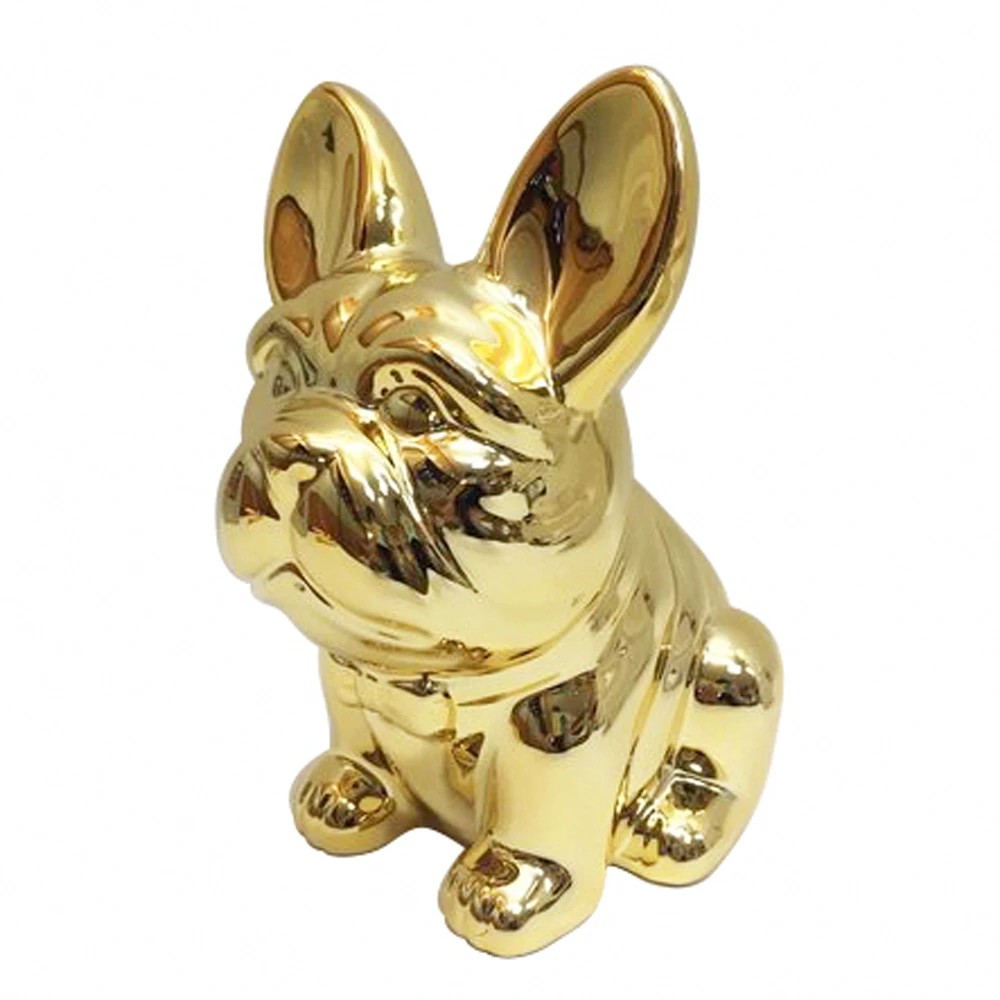Yu Living 陶瓷亮面鬥牛犬存錢筒撲滿動物造型存錢筒 高17cm 金色 Pchome 24h購物