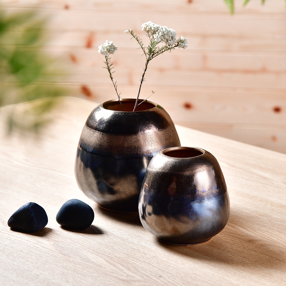 YU Living 信歐傢居仿古銅色蛋型陶瓷花瓶花器(大/寬15.5cm) - PChome