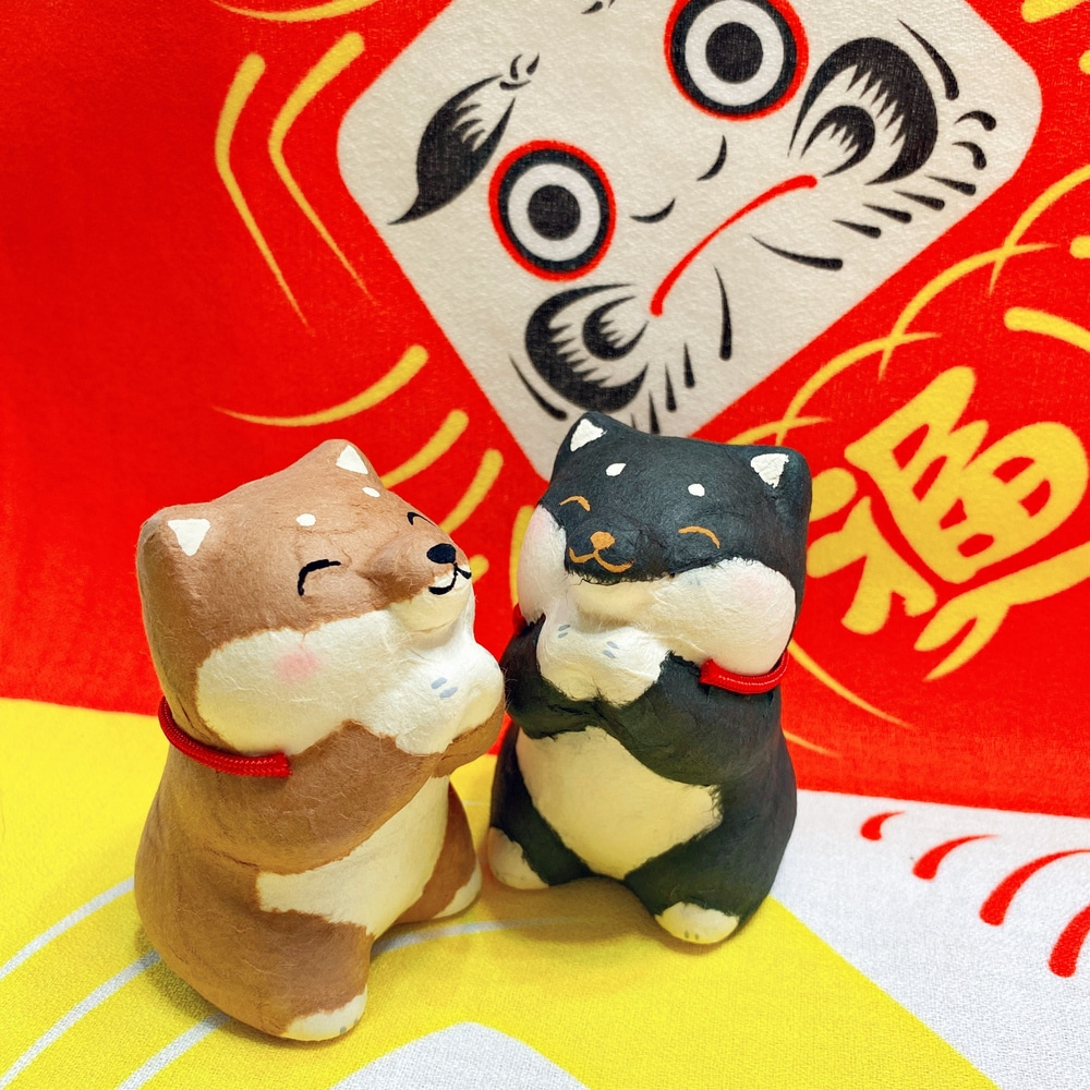 RYUKODO 龍虎堂 京都手作和紙擺飾-請願微笑柴犬(棕色/黑色)