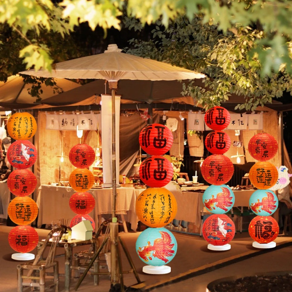 【木洸】立柱古風燈籠套裝 春新年喬遷之喜氛圍裝飾 元宵佈置品 紅燈籠 喜慶場景布置