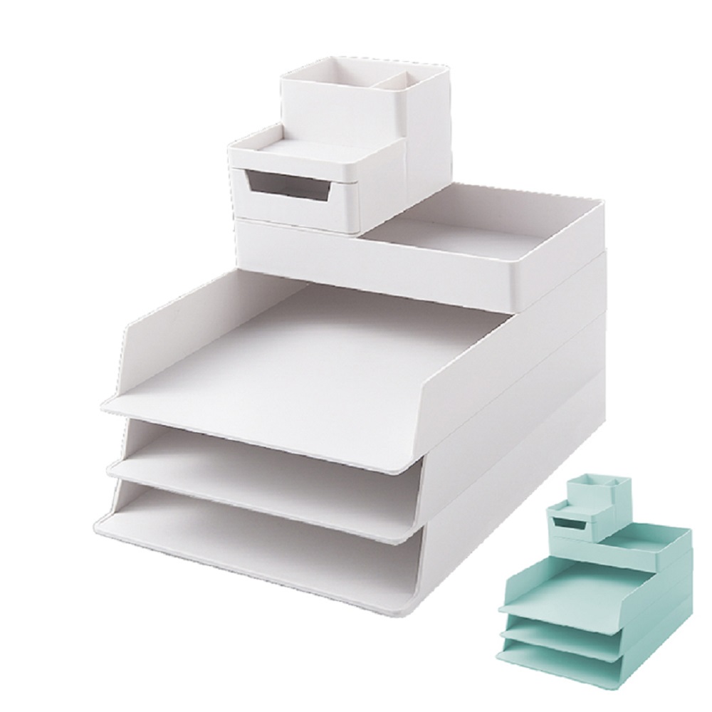 FL生活+ 桌面抽屜式多功能文件文具收納盒套組(YG-067*3+YG-068+YG-069)-超值5件組