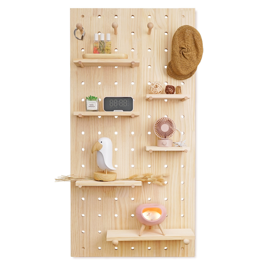 ぽんこ　1204040天板金網天板穴 Sunland 北歐風實木洞洞板-60cmx120cm-內附配件(SLSB003