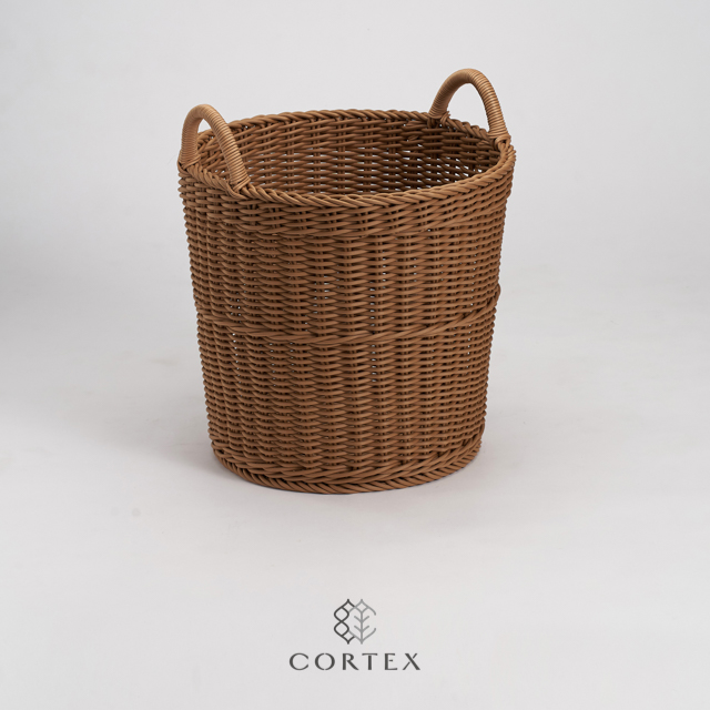 CORTEX 附手把圓形洗衣籃-卡其色