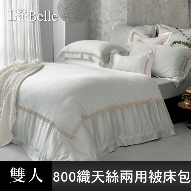 La Belle 義大利《薩爾瓦-金》雙人天絲蕾絲防蹣抗菌吸濕排汗兩用被床包組-綠色
