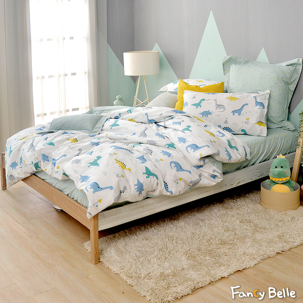 Fancy Belle 義大利《恐龍百科》雙人純棉防蹣抗菌吸濕排汗兩用被床包組