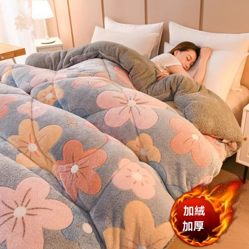 臻彩 200×230cm四季通用 羊羔絨加厚被 雙面毛絨棉被 加厚暖暖被 冬季被 雙人被（溫暖舒適 吸熱鎖溫）