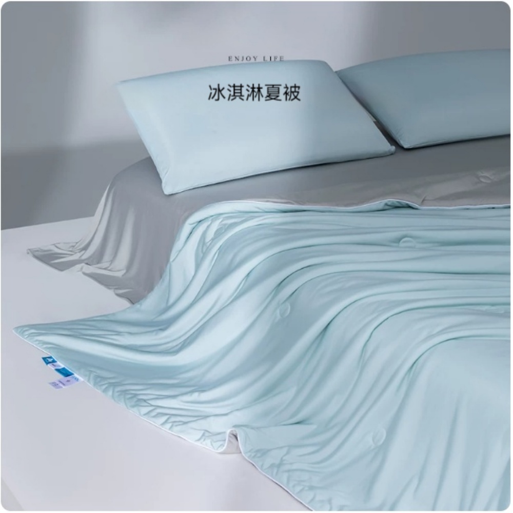 YUCN 裕川 夏涼被 100cm*150cm 藍色配灰色 雙面涼感空調被 冰絲夏涼被 可機洗被 芯夏季薄款被子