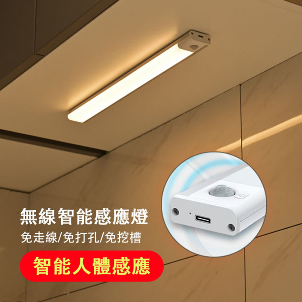  朗美科 LED自動人體感應燈 暖光-25cm 磁吸式長條無線智能感應燈 USB充電 臥室床頭/櫥櫃/衣櫃/走廊燈