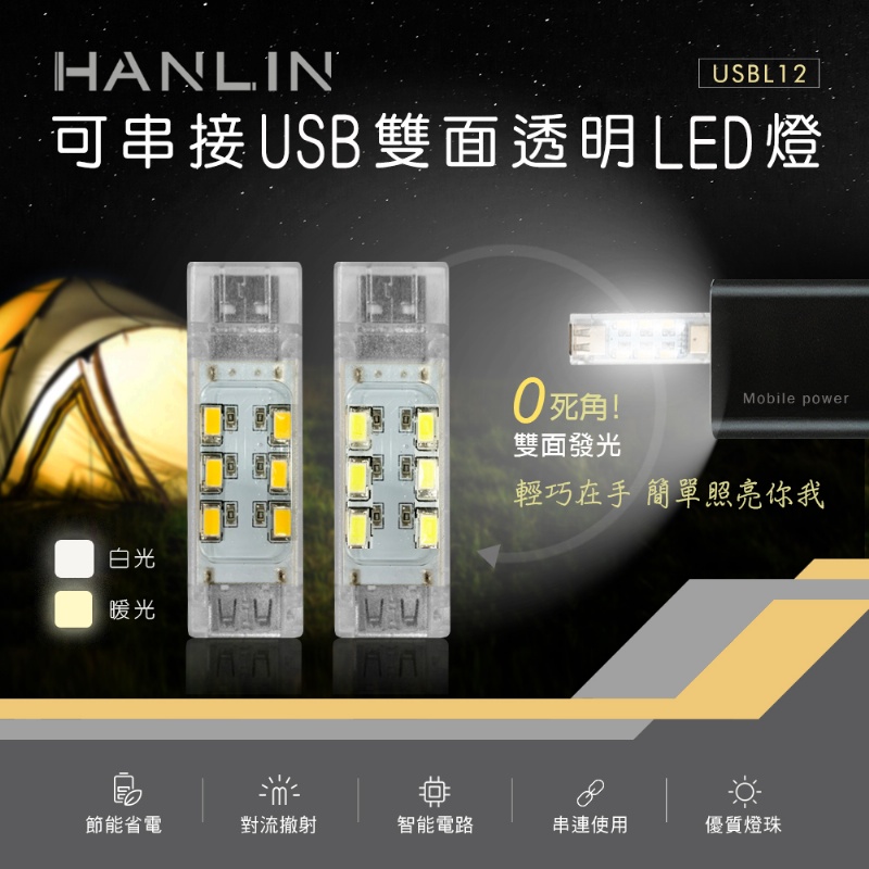HANLIN -USBL12 可串接USB雙面透明LED燈