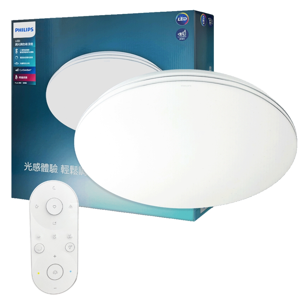 PHILIPS 飛利浦照明 LED Pyxis 靜欣 簡約 80W 全電壓 舒適光 可調光 可調色 遙控 吸頂燈(保固5年)