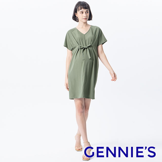 Gennies 奇妮 優雅連袖洋裝(綠)