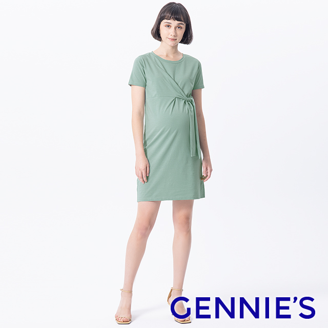 Gennies 奇妮 立體剪裁綁結洋裝(綠)