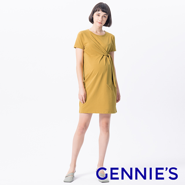 Gennies 奇妮 立體剪裁綁結洋裝(黃)