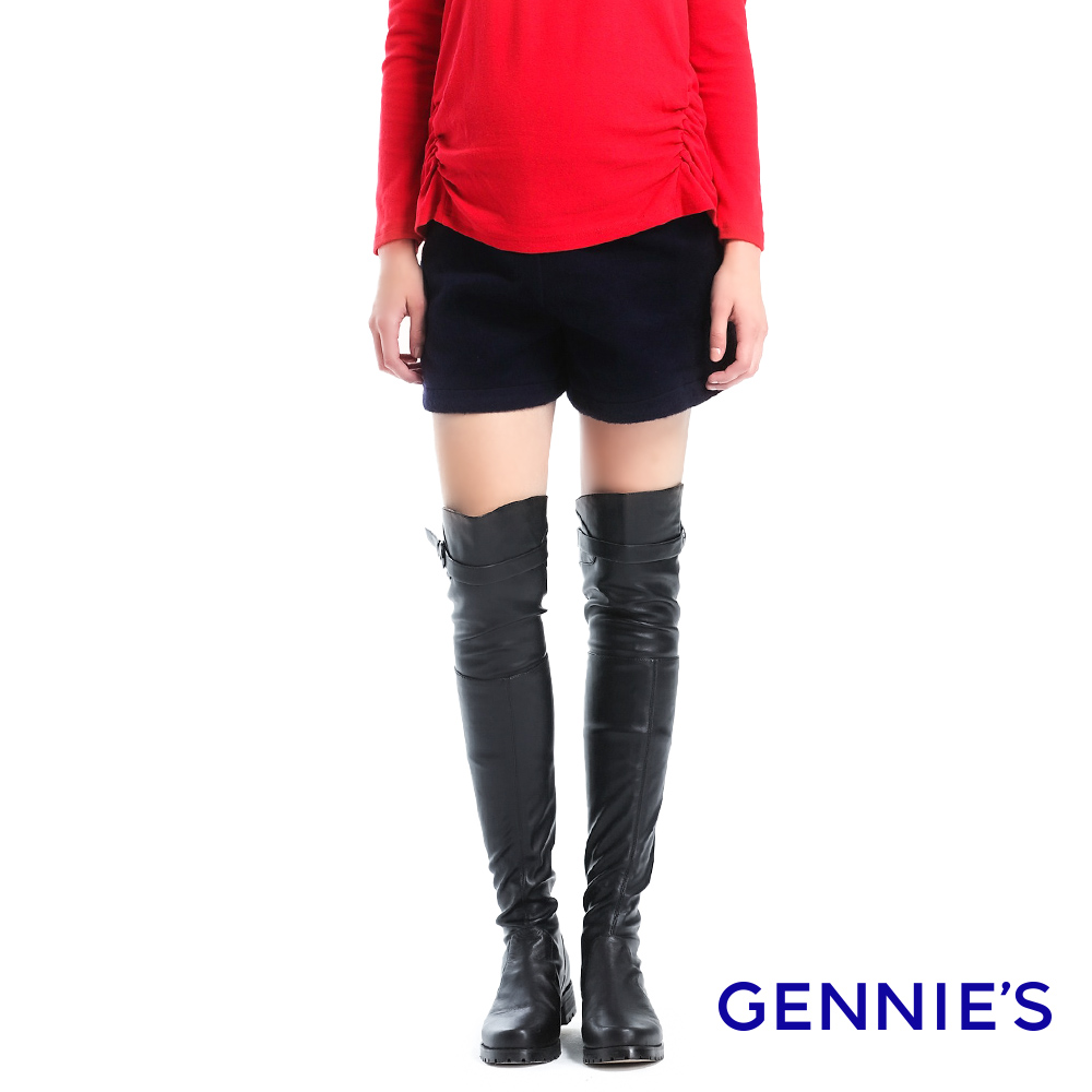 Gennies 奇妮 冬感微開衩絨毛短褲(深藍)