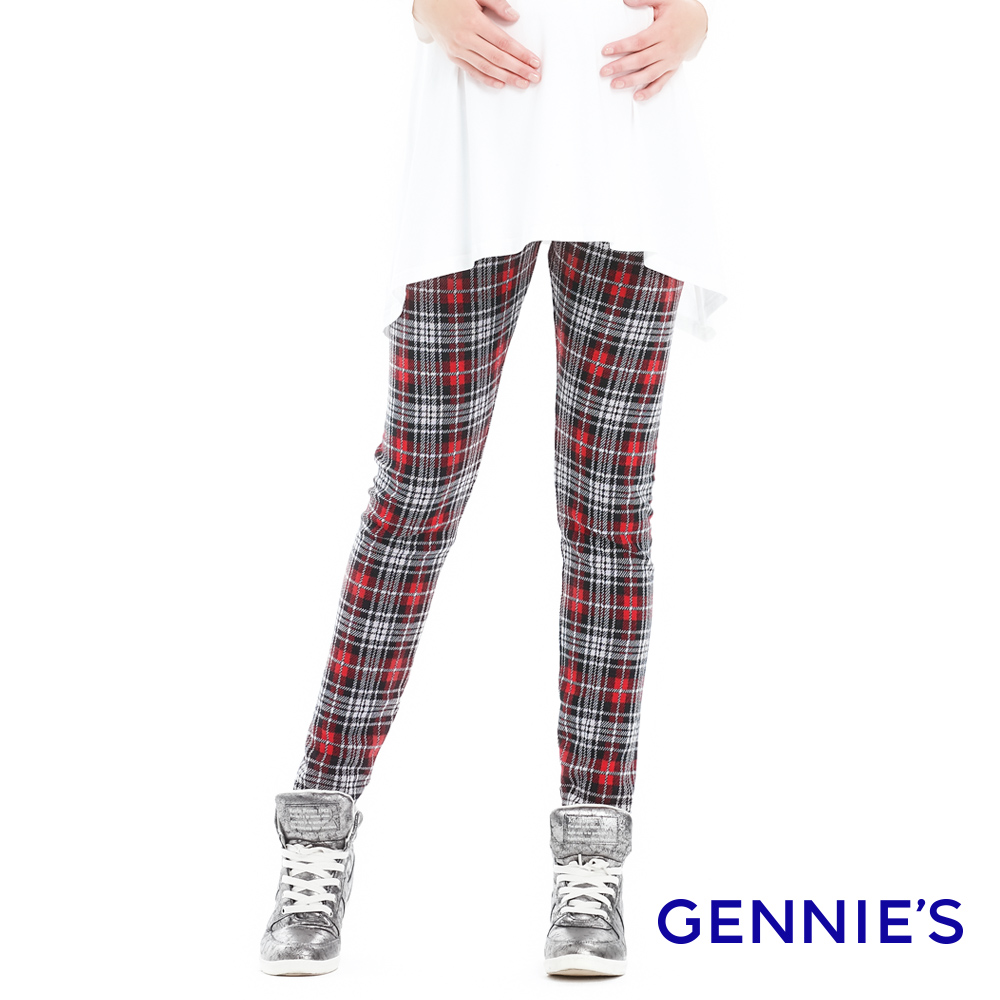 Gennies 奇妮 英倫格紋直筒褲(黑紅)