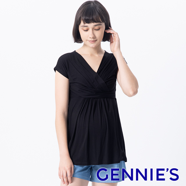 Gennies 奇妮 大V領纏繞哺乳上衣(黑)