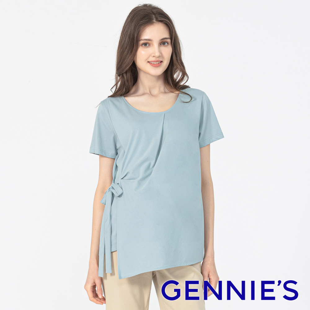 Gennies 奇妮 休閒綁帶哺乳上衣(藍)