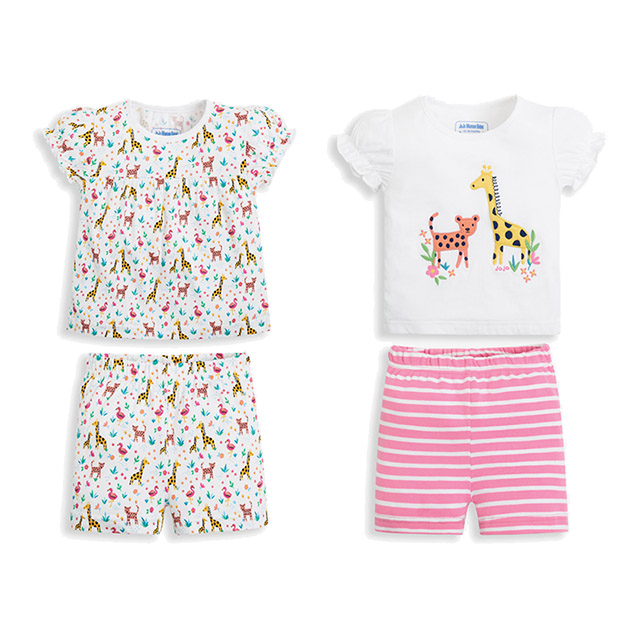 JoJo Maman BeBe 英國  優質嬰幼兒/兒童春夏100%純棉短袖家居服/睡衣2套組_長頸鹿與小花豹(JJE5438)