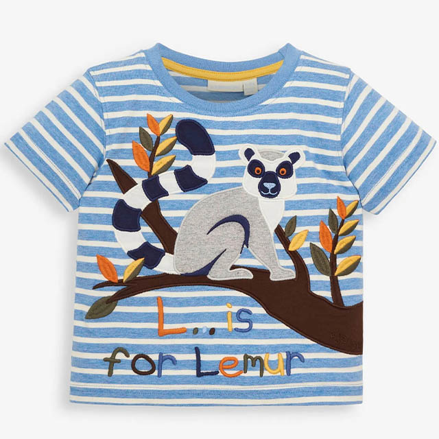 JoJo Maman BeBe 英國 超優質嬰幼兒/兒童100純棉短袖上衣/T-shirt/動物T_環尾狐猴(JJH2895)