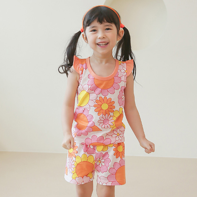 正韓 超優質嬰幼兒/兒童無袖100% 有機棉家居服/睡衣_花花世界_PCS21-010