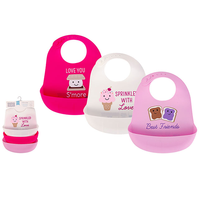 Luvable Friends 美國 甜蜜寶貝嬰幼兒矽膠立體圍兜3入組_可口點心(LF56280)