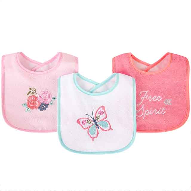 Luvable Friends 美國 甜蜜寶貝嬰幼兒口水巾圍兜3入組(上層棉質吸水/底層防水)_蝴蝶公主_LF00252