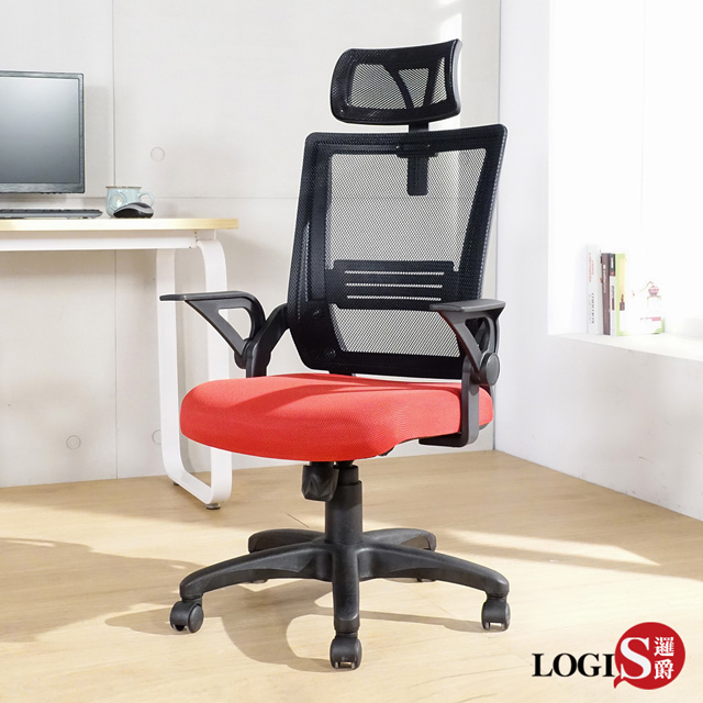 LOGIS 邏爵 黑紅騎士透氣網護頸護腰電腦椅 辦公椅【UA22ER】