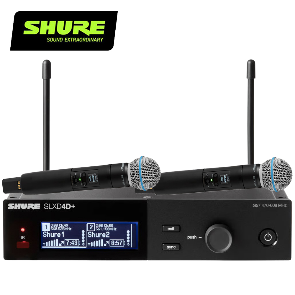 SHURE SLXD4D+/B58數位無線雙頻道接收器|適用於SLX-D+數位無線麥克風1對2系統