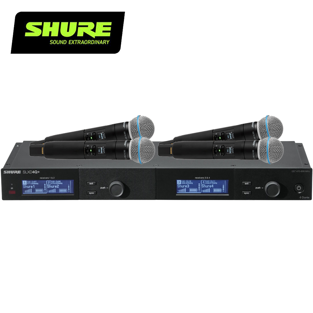 SHURE SLXD4QDAN+ /BEAT58 數位無線四頻道接收器|適用於SLX-D+數位無線麥克風1對4系統
