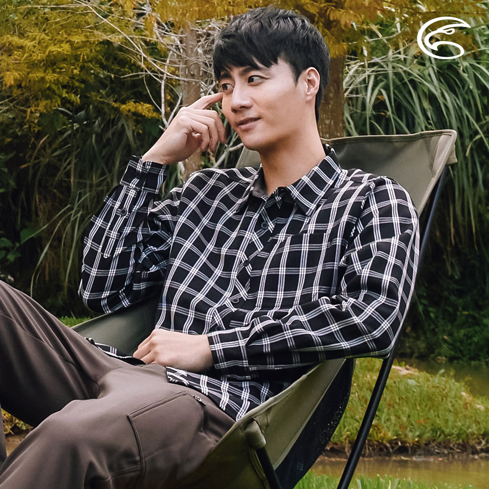 ADISI 男透氣快乾休閒格紋長袖襯衫AL2321074 / 黑色