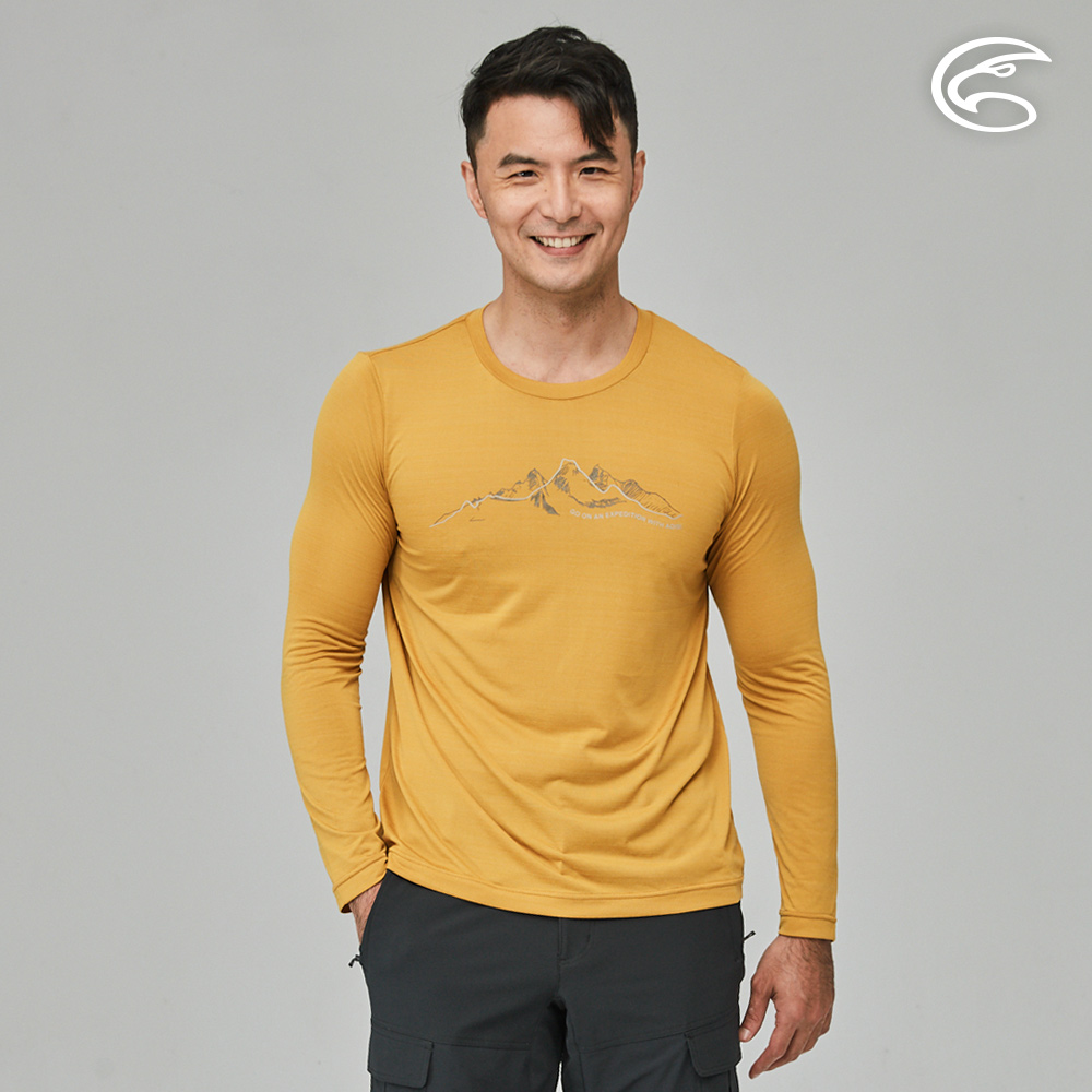 ADISI 男輕薄棉感快乾圓領長袖圖T AL2311121 (S-2XL) 雙色黃芥苿