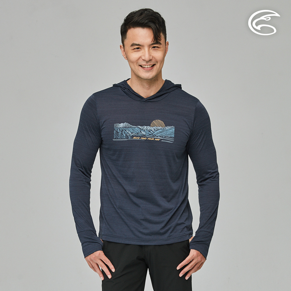 ADISI 男輕薄棉感快乾連帽長袖圖T AL2311122 (S-2XL) 雙色藏青