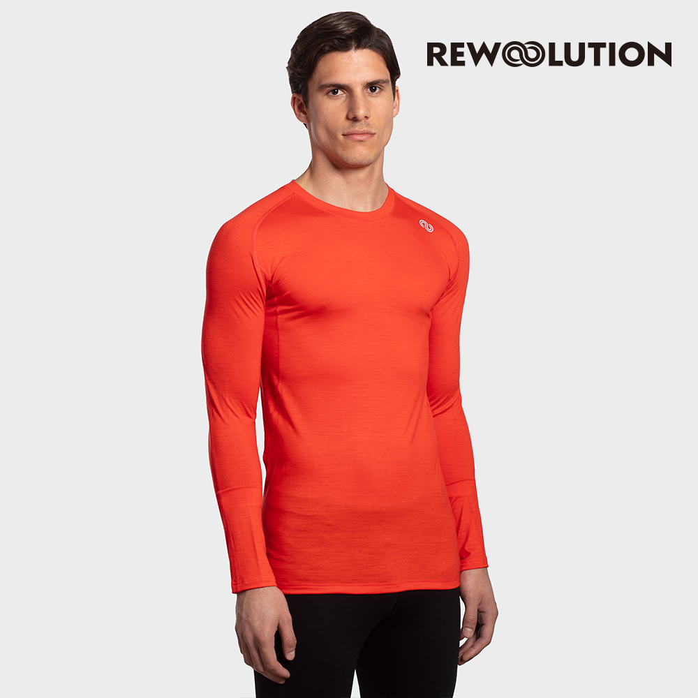 Rewoolution 男 TOMMY 140g長袖T恤(焦赭色)-羊毛 吸濕排汗 底層衣 羊毛上衣-REDB1MC701