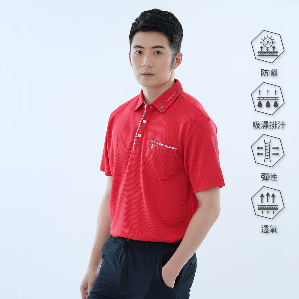 遊遍天下 男款格紋抗UV吸濕排汗POLO衫GS1011紅色
