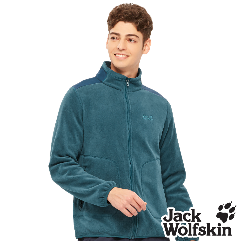 Jack Wolfskin 男 拼接設計立領刷毛保暖外套『松石藍』