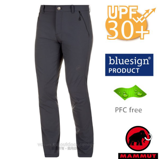 MAMMUT 長毛象 Hiking Pants 男 彈性透氣休閒長褲(UPF30抗UV).輕量機能登山健行褲/DWR 防潑水/1022-00420-0001 黑
