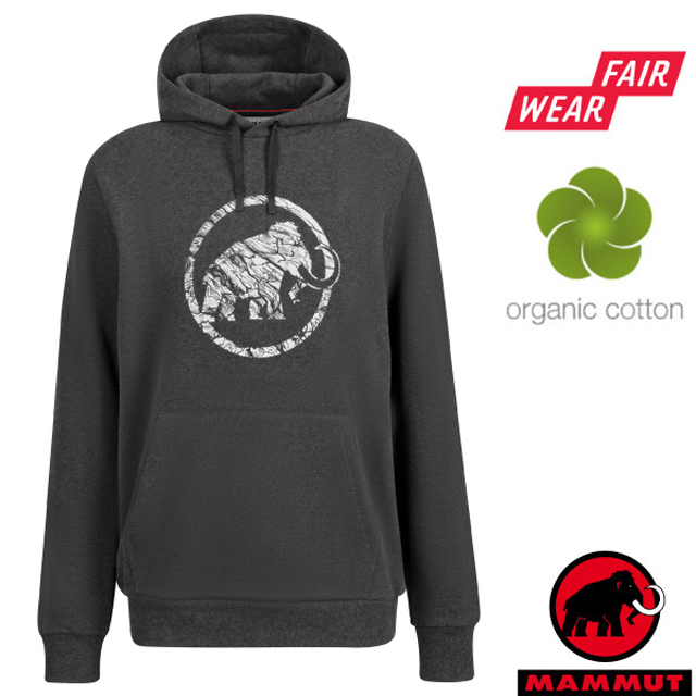MAMMUT 長毛象 男款 Logo ML Hoody 有機棉透氣保暖連帽長袖上衣.帽T/1014-02141-00411 黑