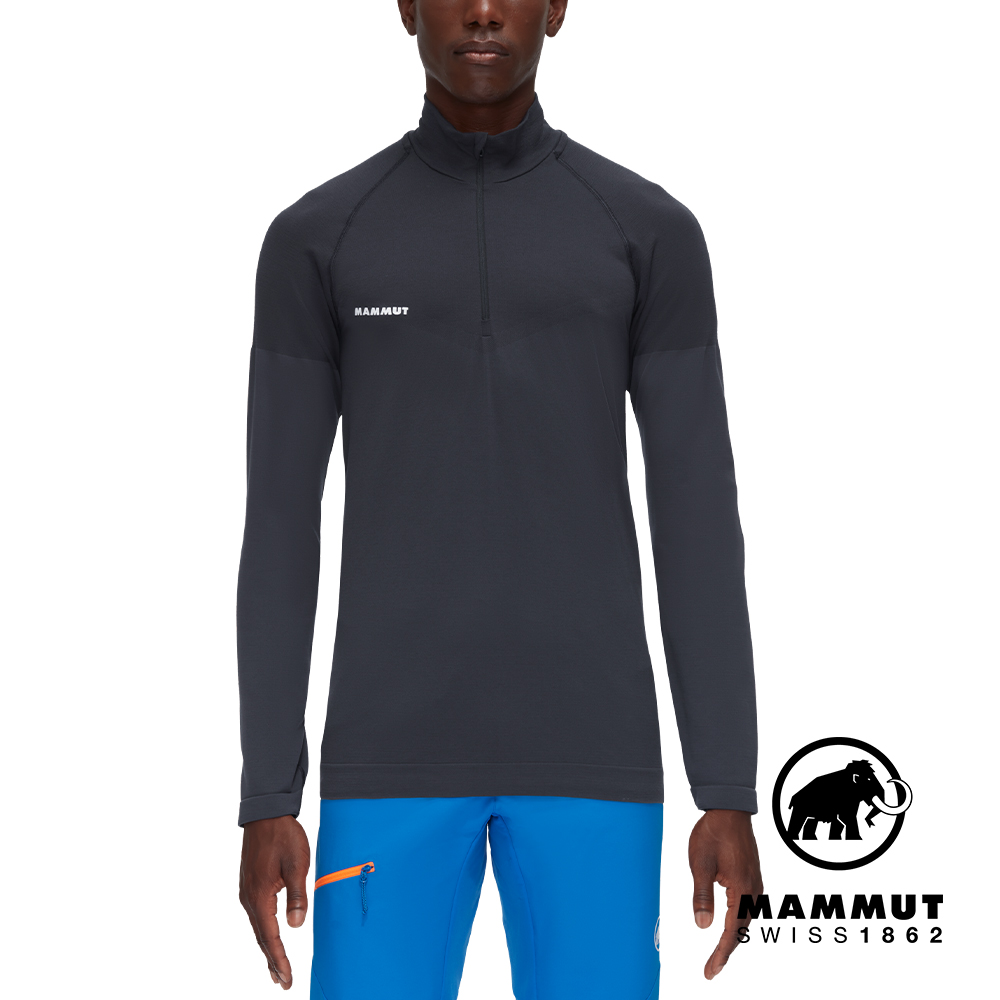 MAMMUT 長毛象 Trift Half Zip LS 羊毛混紡立領半拉鍊長袖排汗衣 黑色 男款 #1016-01050