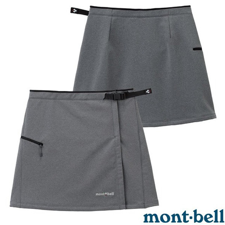 MONT-BELL 女 NOMAD Wrap Shorts 軟殼防風保暖褲裙(登山健行).休閒短褲.短裙/可掀式前片擋裙/1105524