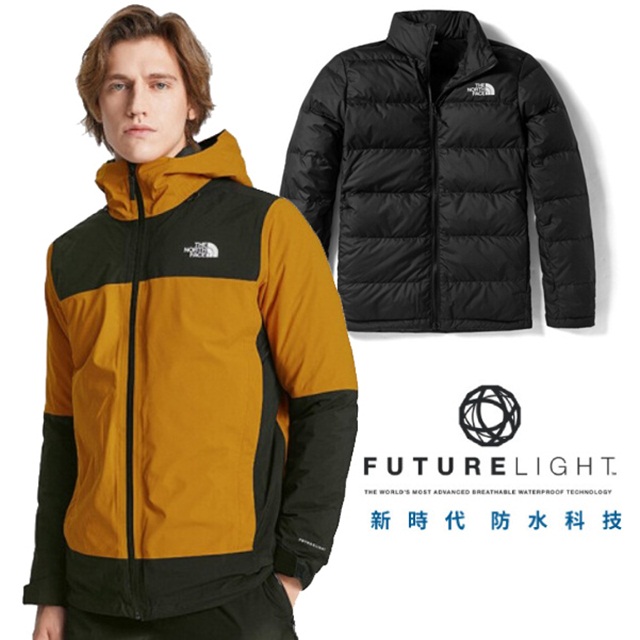 The North Face 北面 【美國 】男 3合1_FUTURELIGHT 防水透氣防風兩件式外套_4N9T-TBK 黃/黑 N