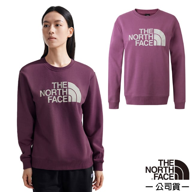 The North Face 北面 女 Logo 經典吸濕透氣棉質長袖圓領T恤.休閒套頭衫.運動上衣/3D TNF品牌標識/8ASU-1NI 紫色