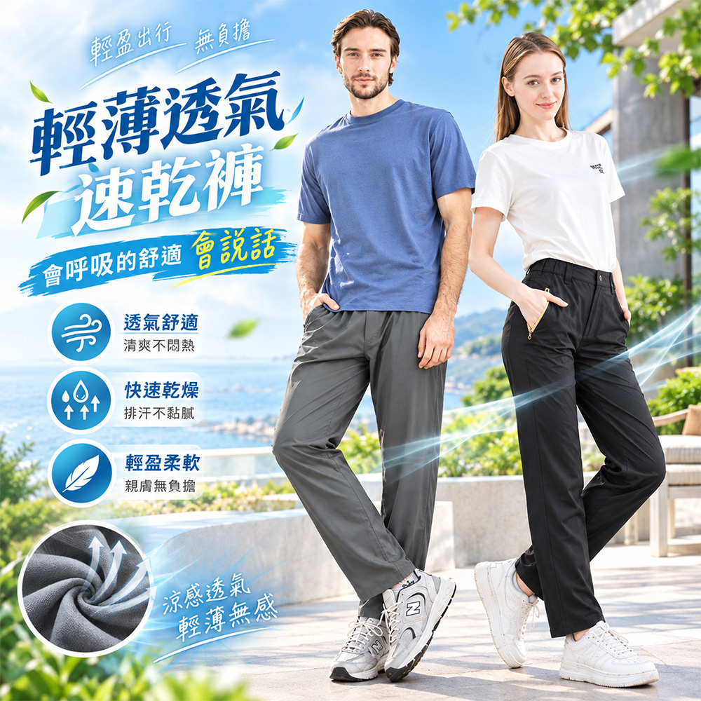 KissDiamond 輕薄透氣休閒速乾褲(KDP-966/KD-801)