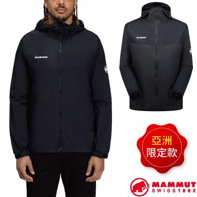 MAMMUT 長毛象 男 Glider 2.0 WB Hooded Jacket AF 輕量防潑水連帽外套.夾克/防潑水.YKK雙向拉鍊/1012-00630-0001 黑