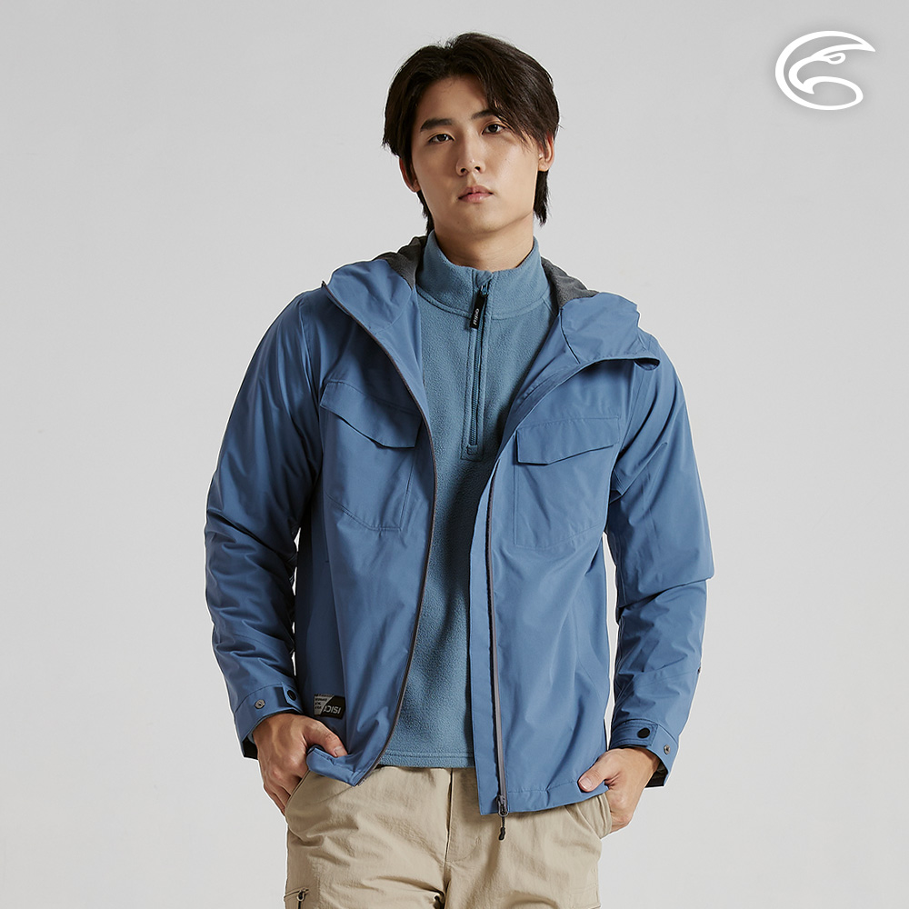 ADISI 男防水防風透氣超撥保暖連帽外套 AJ2521043 霧藍 (M-3XL)|內裡毛網 防水透濕 防潑水 保暖外套