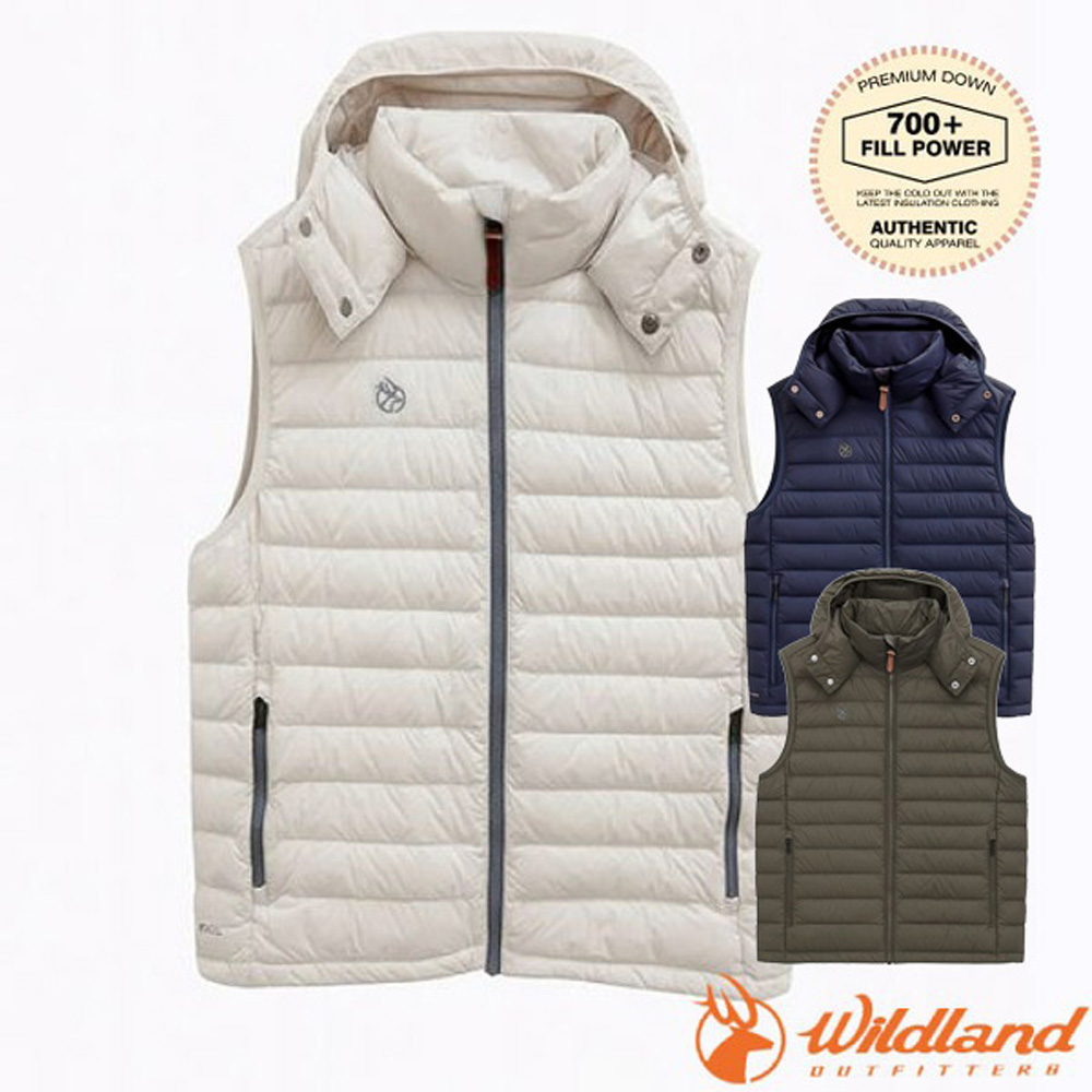 WILDLAND 荒野 男 700FP可拆帽輕暖羽絨背心.中央拉鍊開襟保暖連帽背心/防風防潑水.透氣彈性.輕量保暖/ 0B32172