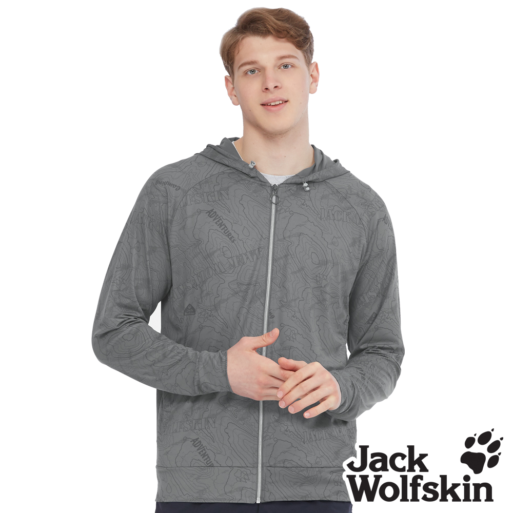 Jack Wolfskin 男 涼感抑菌防曬外套 探險等高線印花 『鐵灰』