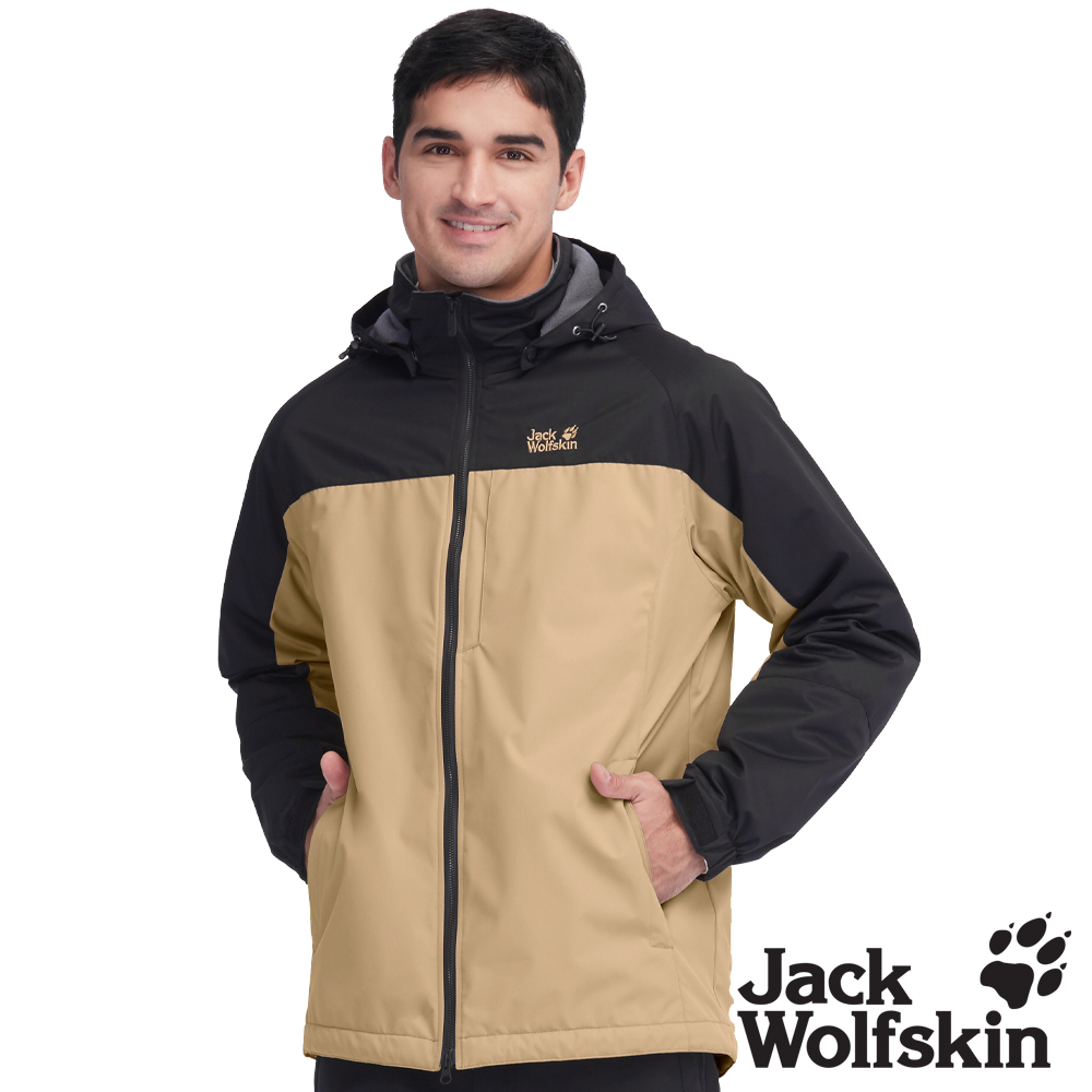 Jack Wolfskin 男 經典款單件式 防風防潑水保暖外套 內刷毛衝鋒衣『黑配卡其』